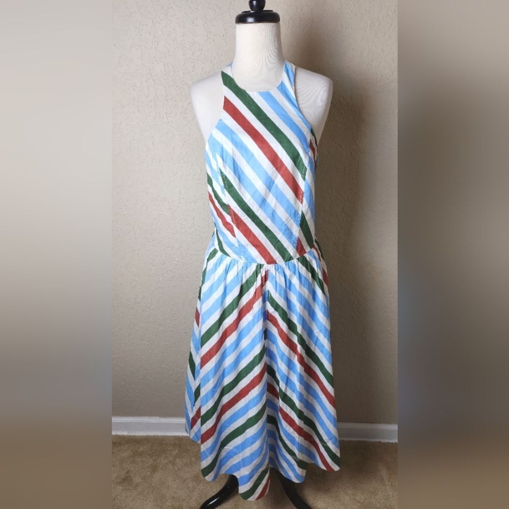 Maeve Anthropologie Halter Midi Sundress Striped Neutral Mot Size M - Picture 4 of 11